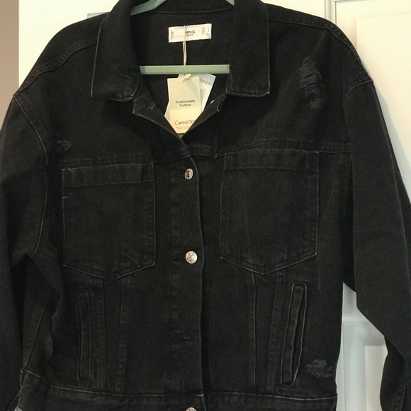 NWT Mango MNG Denim Black Distressed Jacket M - Picture 10 of 10